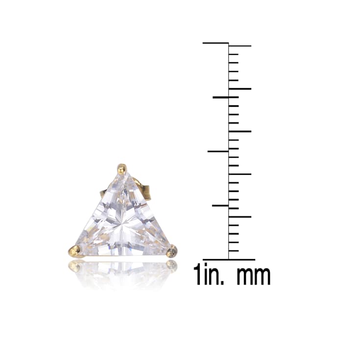 Triangle CZ Stud Earrings In 14K Gold Over Sterling Silver