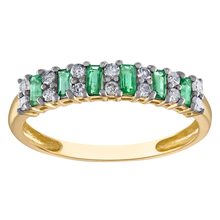 10K Yellow Gold Baguette Emerald and Diamond Ring .39ctw