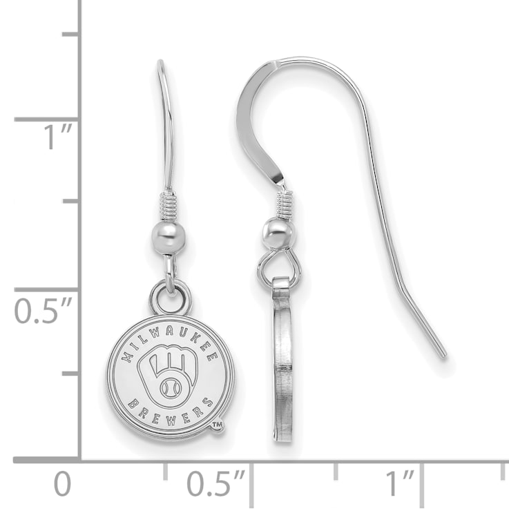 Rhodium Over Sterling Silver MLB LogoArt Milwaukee Brewers Dangle Earrings