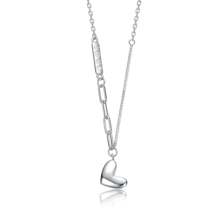 Mixed Chain Heart Pendant Necklace In Rhodium Over Brass