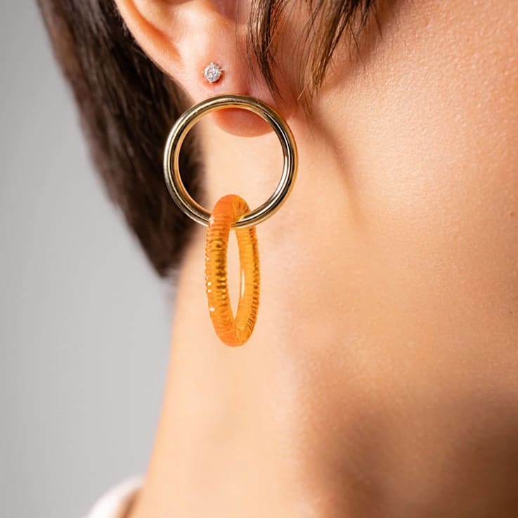 14K Yellow Gold Over Sterling Silver Acrylic Double Drop Earrings in Honey