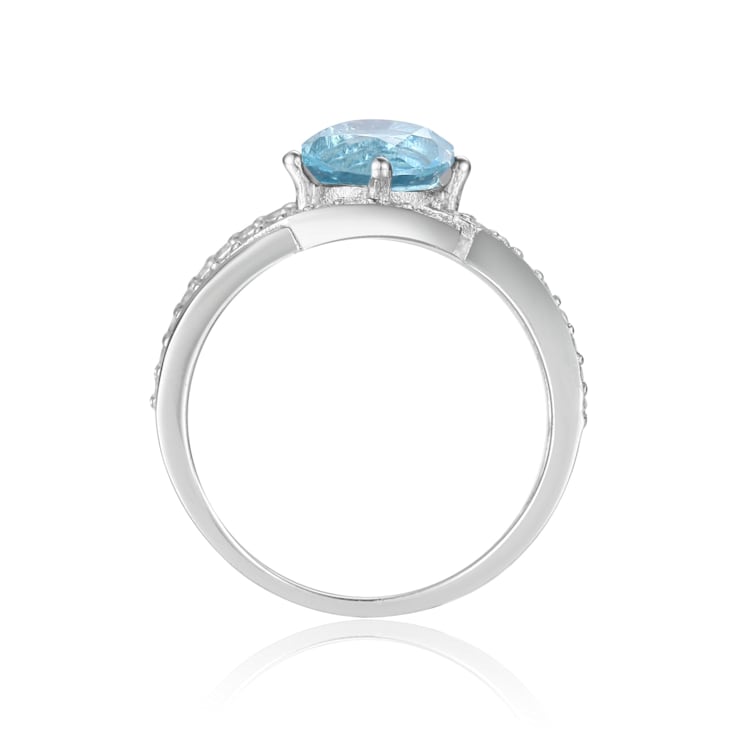 Round Blue Topaz with White Sapphire Accents Crossover Ring, 1.12ctw