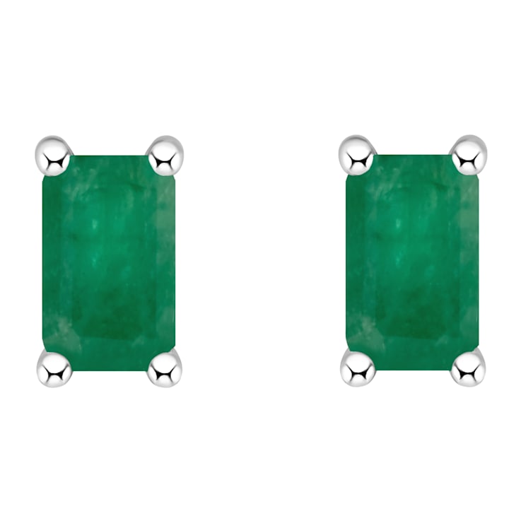 5x3mm Emerald Cut Emerald 14k White Gold Stud Earrings
