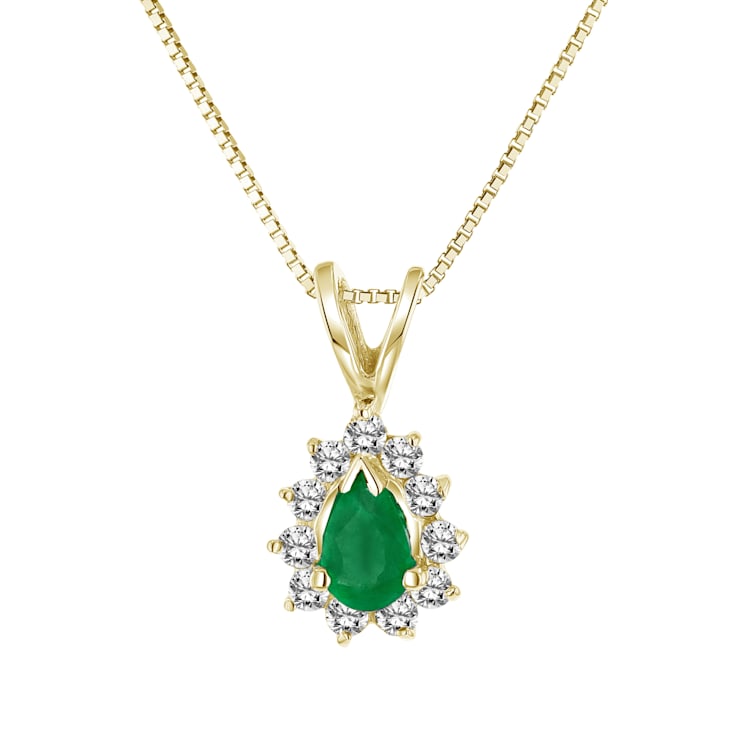 0.35ctw Pear Shape Emerald and Round Diamond Pendant 14k Yellow Gold