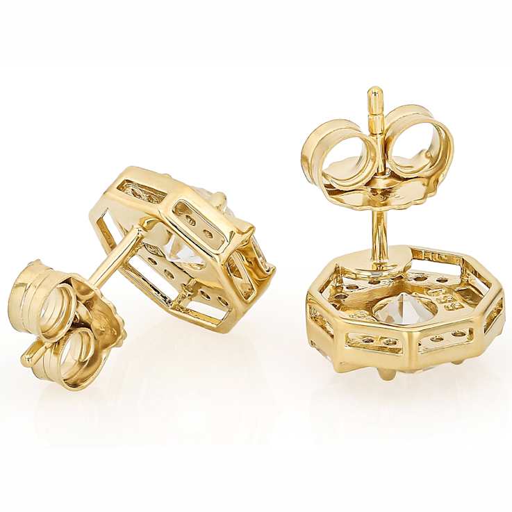 Diamond Simulant Old European Cut, Baguette And Round White Zircon
Earrings In 18K Gold Over Sterling Silver 2.95ctw