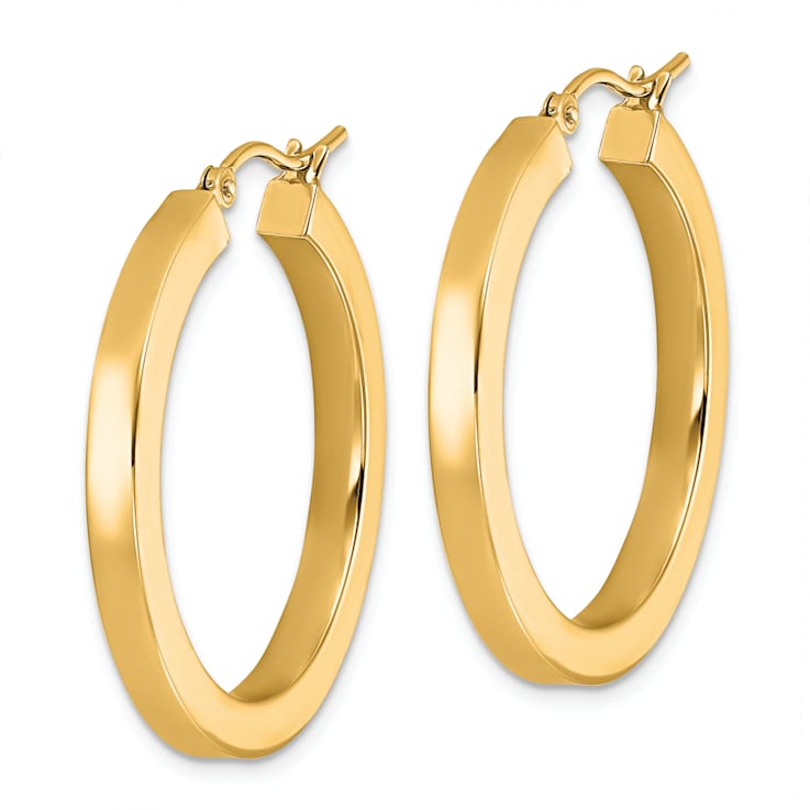 14k Yellow Gold 1 3/16 inch Polished Square Hoop Earrings