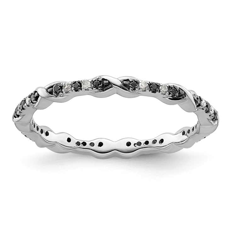 Sterling Silver Stackable Expressions Black and White Diamond Ring 0.14ctw