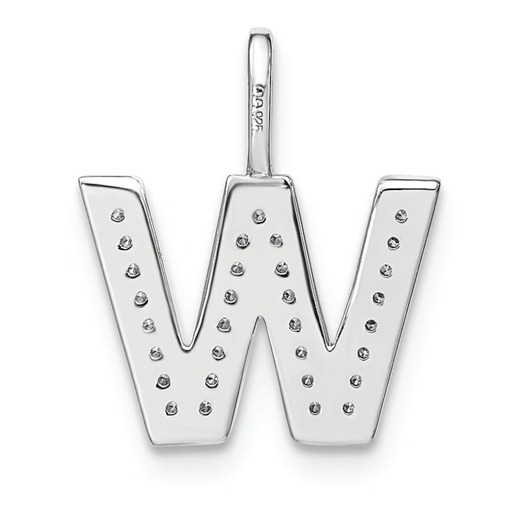14K White Gold Diamond Lower Case Letter W Initial Pendant