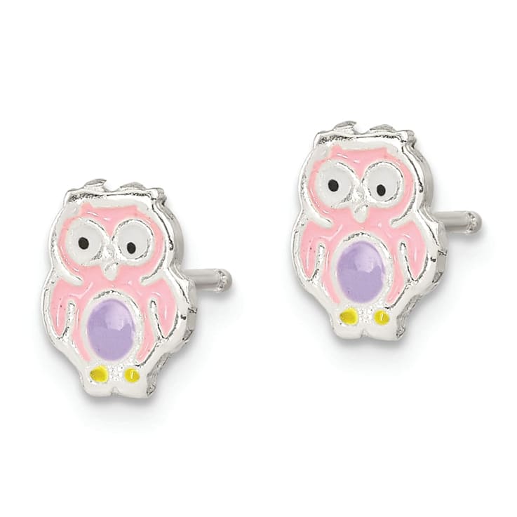 Sterling Silver and Enamel Owl Children's Post Earrings