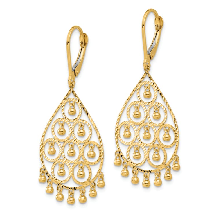 14k Yellow Gold Polished and Diamond-Cut Chandelier Style Dangle Earrings