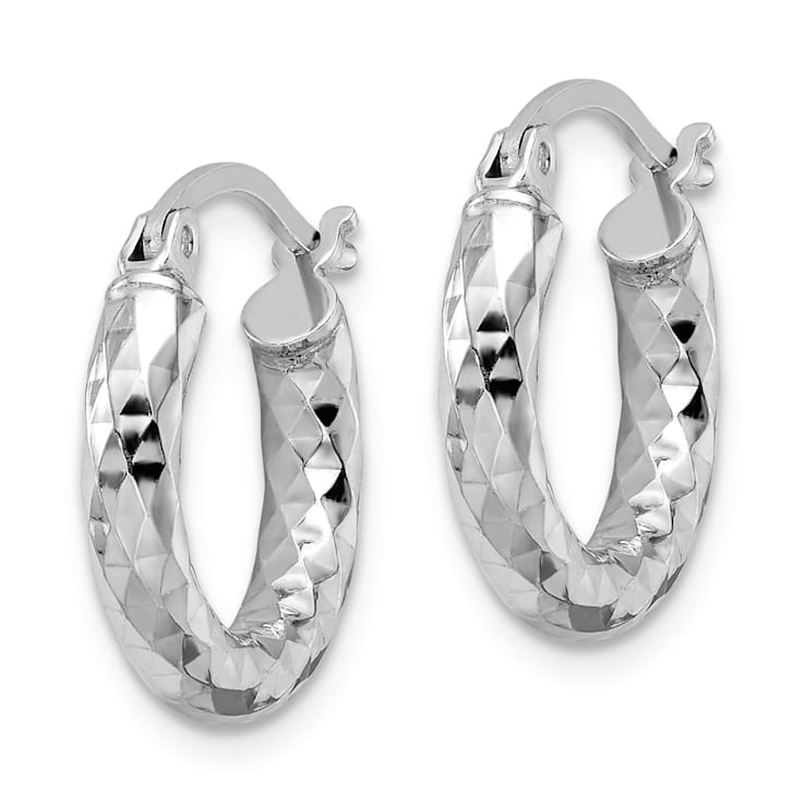 Rhodium Over Sterling Silver 3.00mm Diamond-cut Hoop Earrings