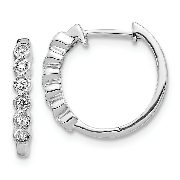 Rhodium Over 14K White Gold Lab Grown Diamond Hinged Hoop Earrings