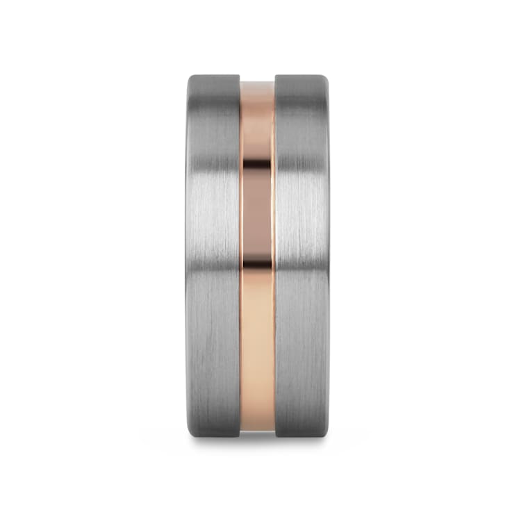 ZEUS Flat Brushed Finish Tungsten Carbide Ring with Rose Gold Plated
Groove- 10mm