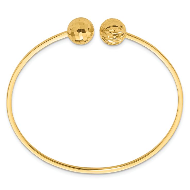 14k Yellow Gold 2mm Polished and Diamond-Cut Ball Flexible Cuff Bangle  Bracelet