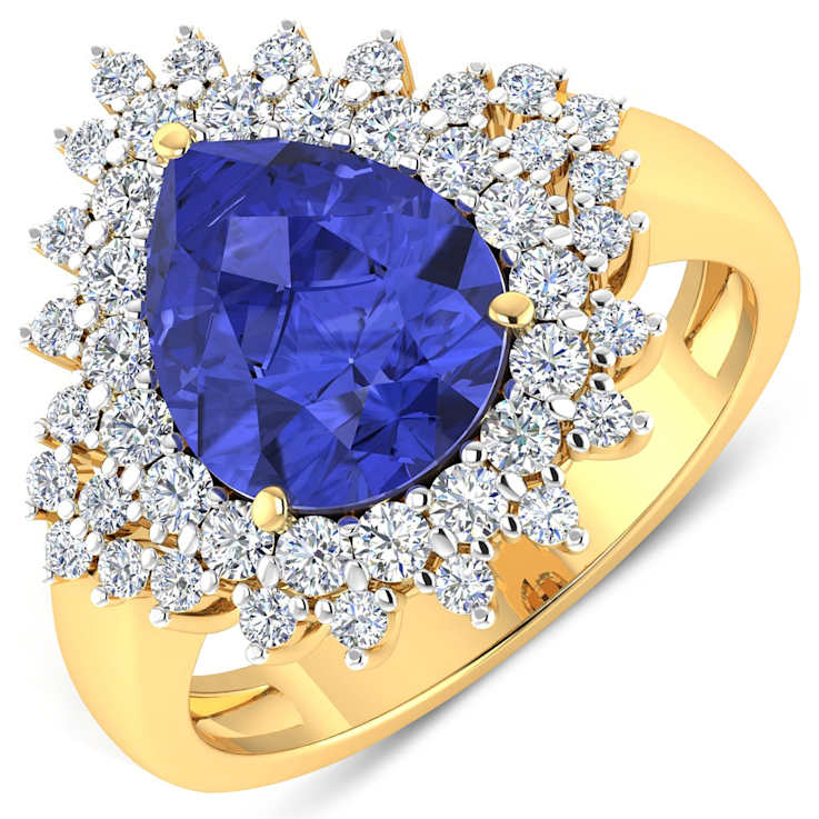 3.86ctw Violet Tanzanite and Diamond 14K Yellow Gold Halo Ring