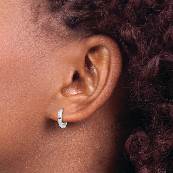 Rhodium Over 14k White Gold 3/8" Round Hinged Hoop Earrings