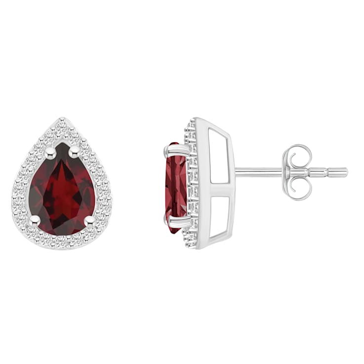7x5mm Pear Shape Garnet And Created White Sapphire 10k White Gold Halo
Stud Earrings