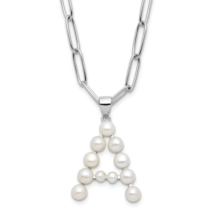 Rhodium Over Sterling Silver 3-5.5mm Freshwater Cultured Pearl LETTER A
18-inch Necklace