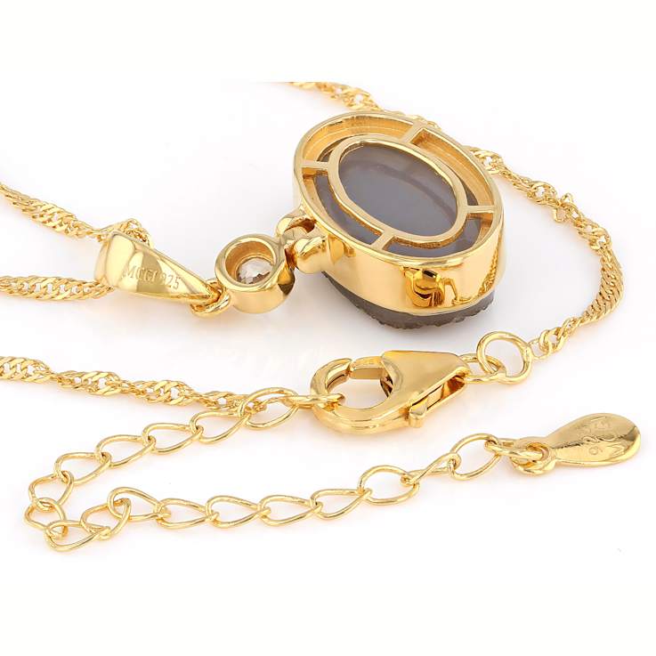 Golden Drusy Quartz And Topaz Pendant In 18K Gold Over Sterling Silver 3.99ctw