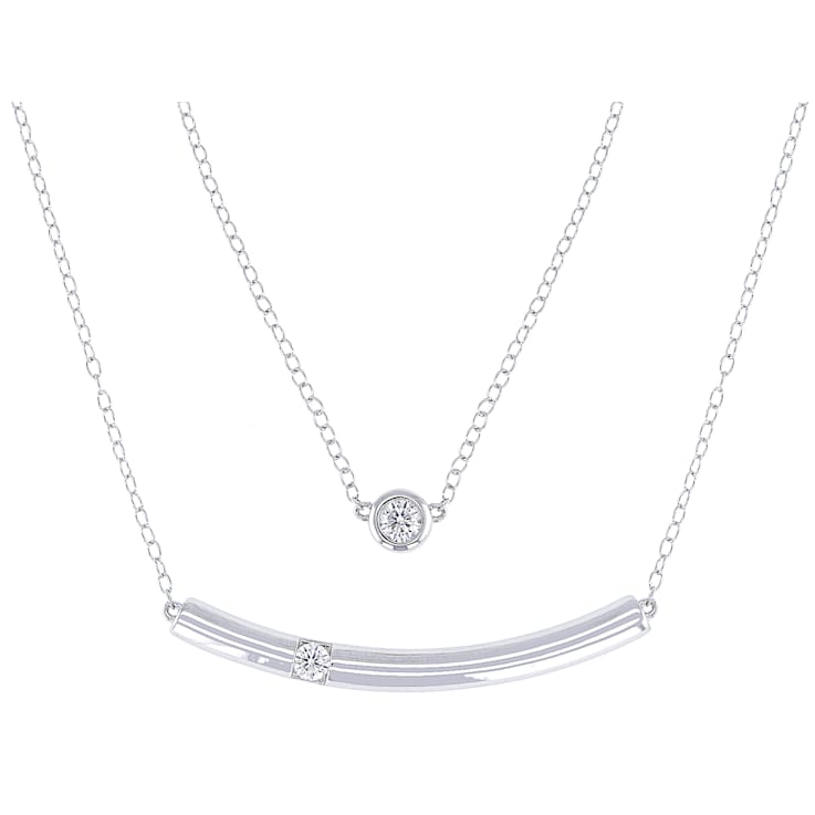 Moissanite Layered Bar And Solitaire Necklace In Platinum-Enhanced
Sterling Silver