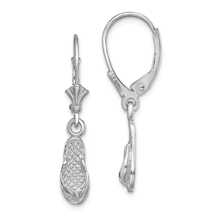 Rhodium Over 14k White Gold Textured Flip Flop Dangle Earrings
