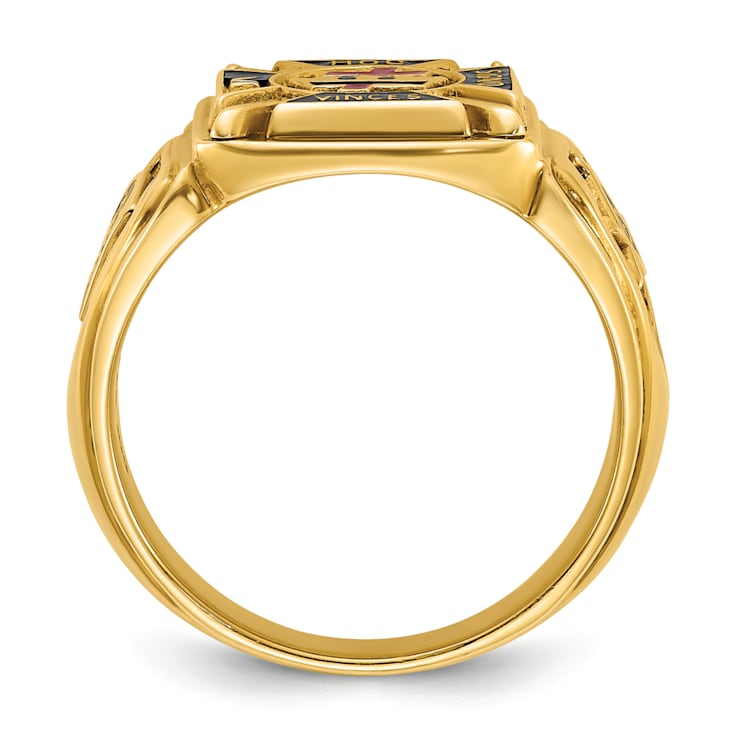 10K Yellow Gold Men's Textured with Enamel Knights Templar Masonic Ring