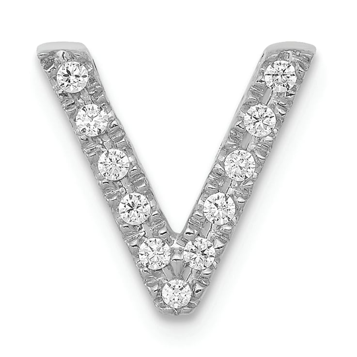 Rhodium Over 14K White Gold Diamond Letter V Initial Charm
