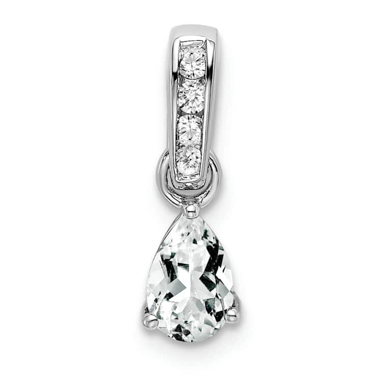 Rhodium Over 10k White Gold 0.5 cttw Pear White Topaz and Accent Diamond Pendant