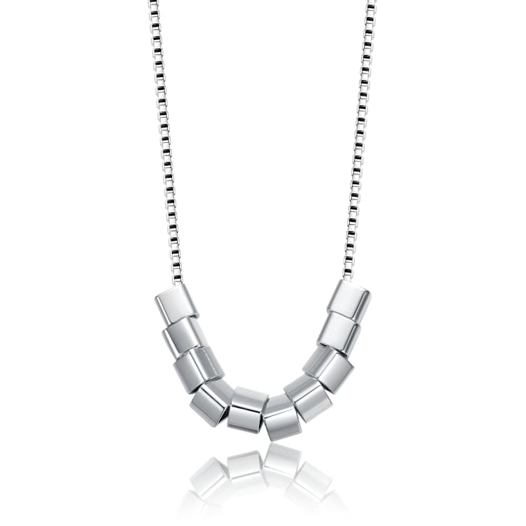 Cylindrical Bead Statement Necklace In Rhodium Over Brass