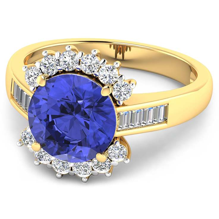 3.15ctw Violet Tanzanite and Diamond 14K Yellow Gold Halo Ring