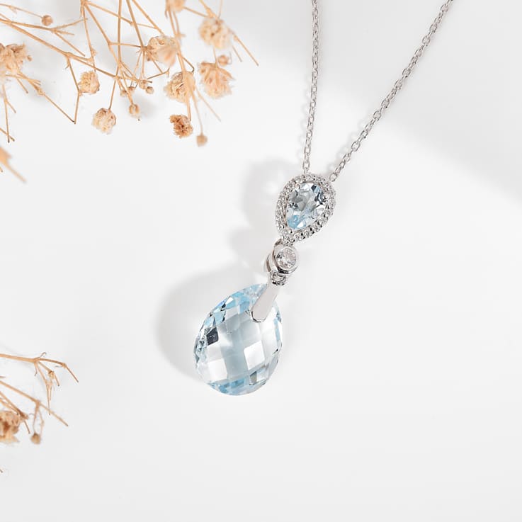 Sky Blue Topaz Checkerboard Pear Shaped Rhodium Over Sterling Silver
Teardrop Necklace