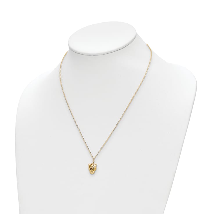 14K Yellow Gold Polished Diamond-cut Green Enamel Tiger Necklace