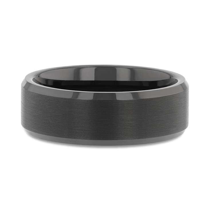 ELISE Black Tungsten Ring with Polished Beveled Edges and Brush Finished
Center 7mm
