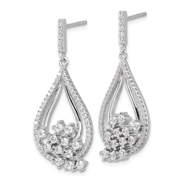 Rhodium Over Sterling Silver Cubic Zirconia Fancy Dangle Earrings