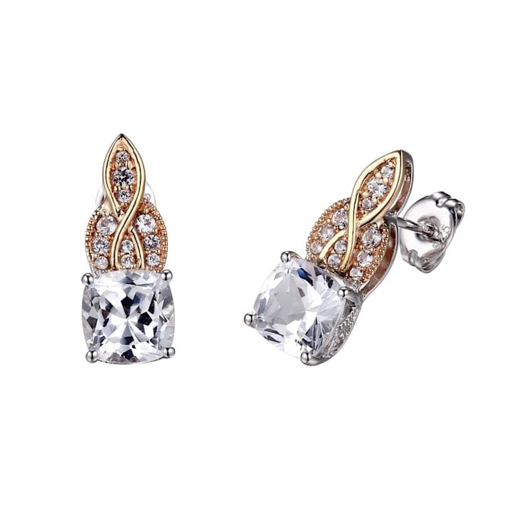 White Lab Created Sapphire Two-Tone Sterling Silver And 10k Yellow Gold Earrings