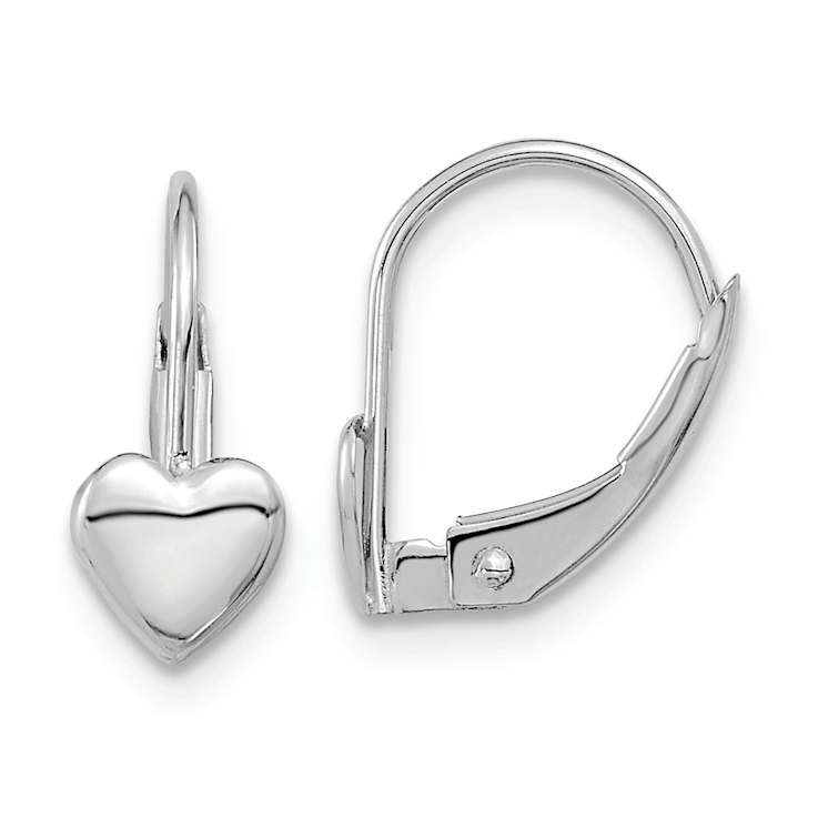 Rhodium Over 14k White Gold Children's Heart Dangle Earrings