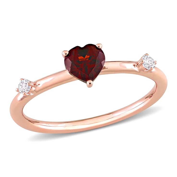 Garnet and White Topaz 10K Rose Gold Ring 0.62ctw