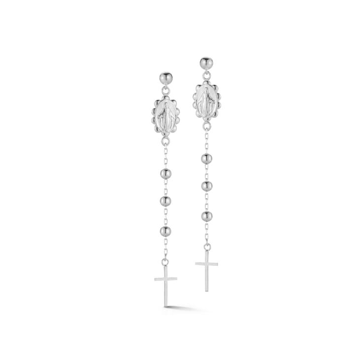 Sterling Statements Rhodium Over Sterling Silver Rosary Dangle Earrings
