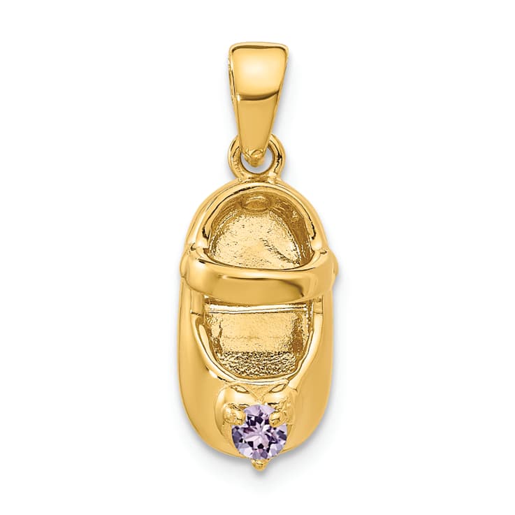 10k Yellow Gold 3D June Birthstone Rainbow Simulant Baby Shoe Charm