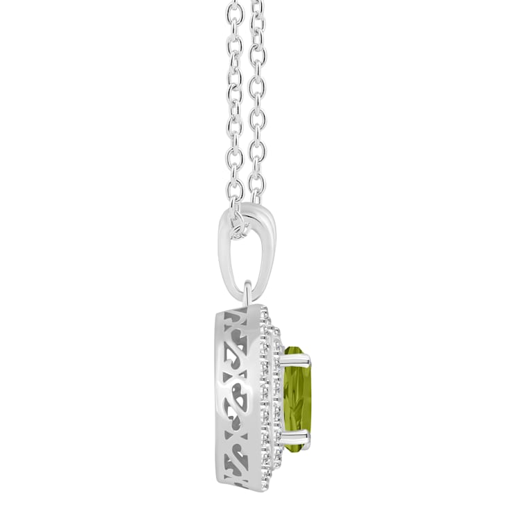 7mm Round Peridot And White Topaz Accent Rhodium Over Sterling Silver
Double Halo Pendant w/Chain