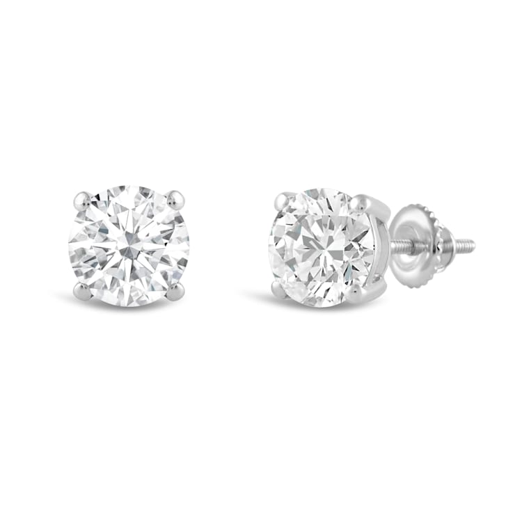 White Cubic Zirconia 14k White Gold Studs With Velvet Gift Box 2ctw