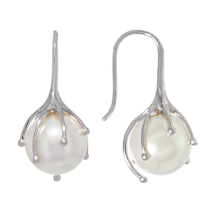 Large South Sea Simulant Pearl Drop Earrings In Sterling Silver