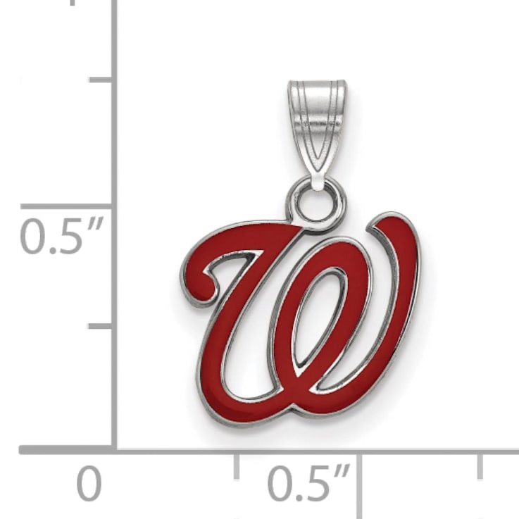 Rhodium Over Sterling Silver MLB Washington Nationals LogoArt Enameled Pendant