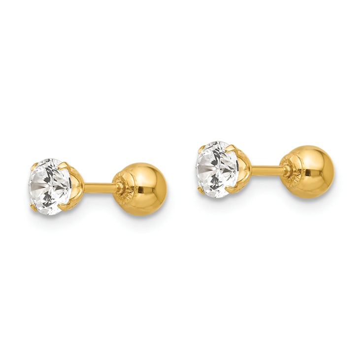 14K Yellow Gold Polished Reversible Cubic Zirconia and 4mm Ball Earrings