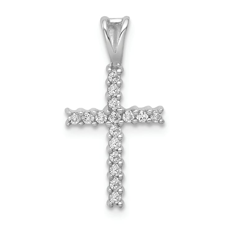 Rhodium Over 14K White Gold 1/6ct. Diamond Latin Cross Pendant
