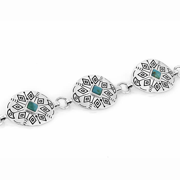 Turquoise Southwest Inspired Sterling Silver Toggle Bracelet 4mm
