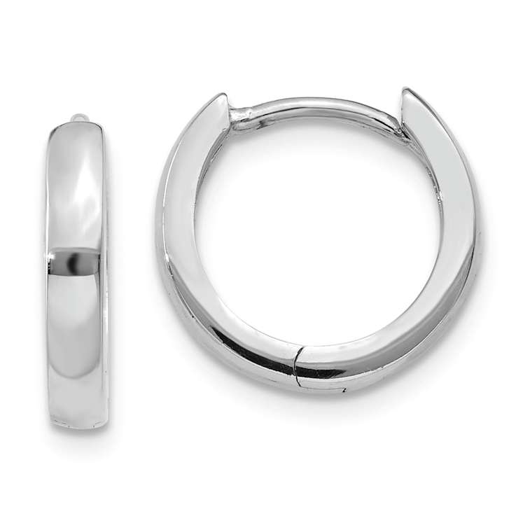 Rhodium Over 14k White Gold 3/8" Round Hinged Hoop Earrings