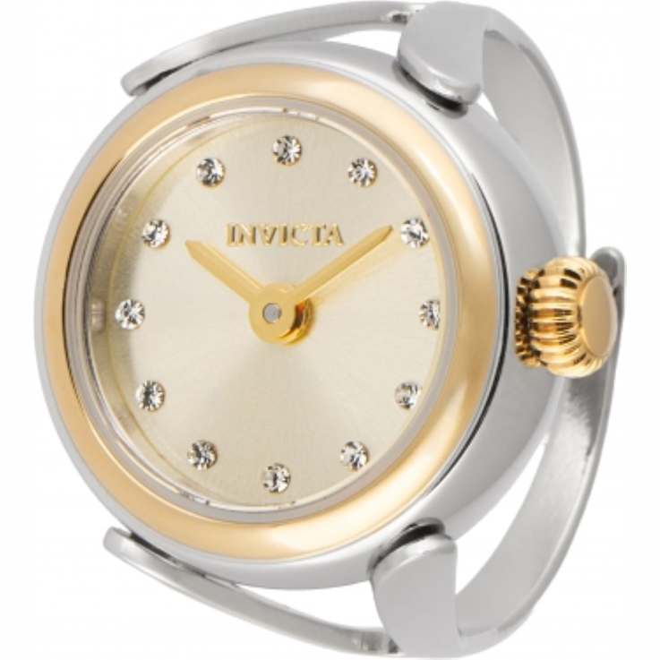 Invicta Women's Angel Mini 17.5mm Quartz Stainless Steel Yellow Dial and
Bezel Ring Watch