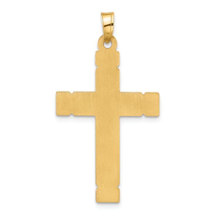 14k Yellow Gold Polished and Grooved Diamond Cross Pendant