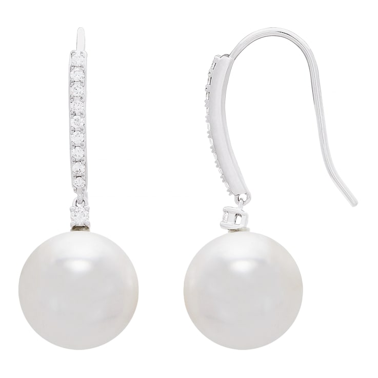 12-13mm Round White Freshwater Pearl with 0.27ctw Diamond 14K White Gold
Drop Earrings